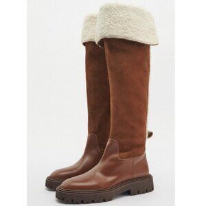 Zara Over-The-Knee Leather Boots with Fleece Trim